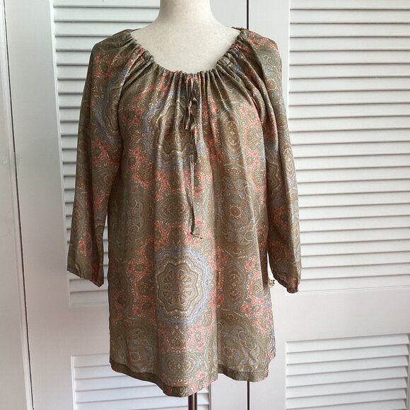 J.Crew 100% Silk Tunic Top Blouse Paisley Print Size M Tie Neckline - Picture 1 of 13